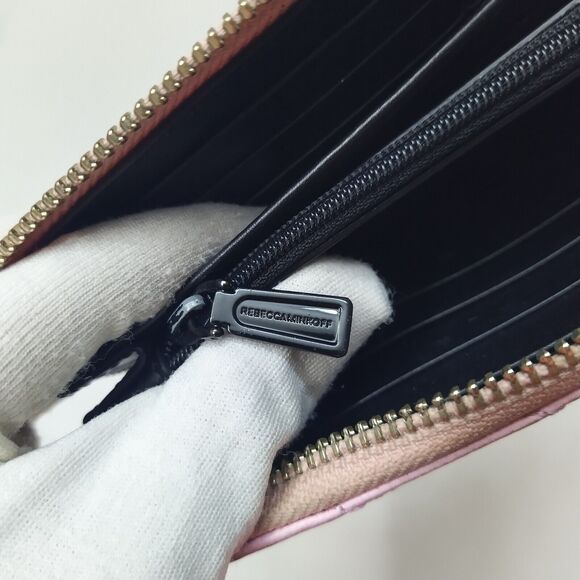 Rebecca Minkoff Pink Leather Chevron Quilted Zip Around Credit Card Wallet - Picture 11 of 16